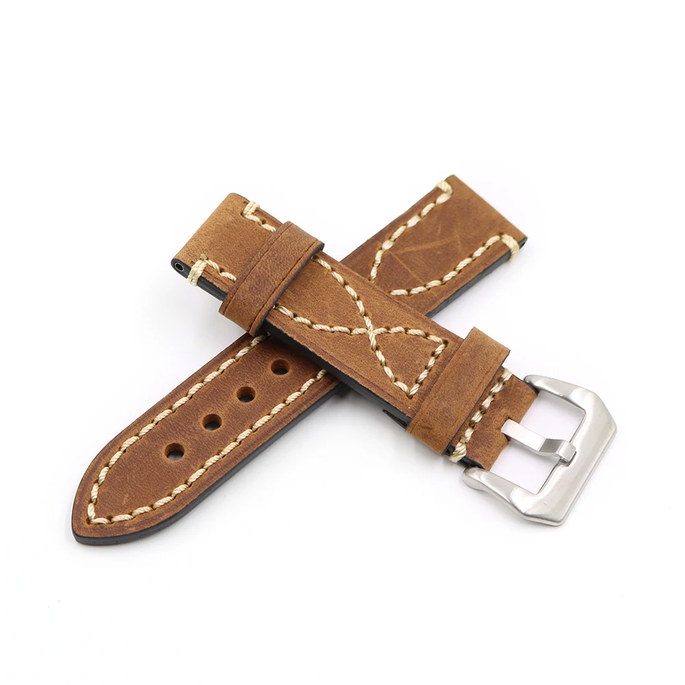 Rolamy 20 22 24 26mm Brown Thick Strap Watch Band For Tag CARRERA Omega Montblanc Panerai Daytona Submariner Tissot