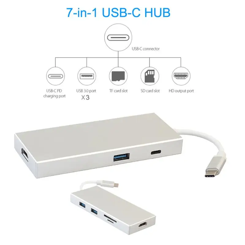 

7in1 Type-c HUB USB 3.1 Type C to 4K HDMI USB-C PD USB 3.0 Digital AV Multi-port Adapter TF SD Card Reader Converter Splitter