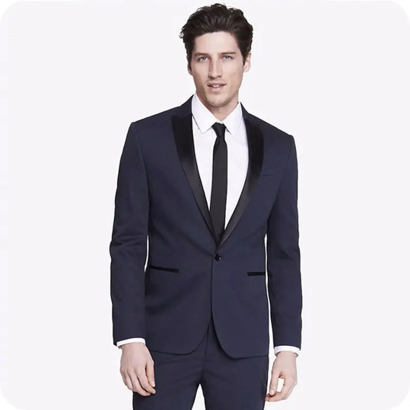 Navy Blue Classic Wedding Men Suits Peaked Lapel Slim Fit Groom Tuxedos 2 Pieces (Jacket+Pants) Best Man Suits Costume Homme three piece royal blue men suits peaked lapel custom made wedding tuxedos slim fit male suits jacket pants vest