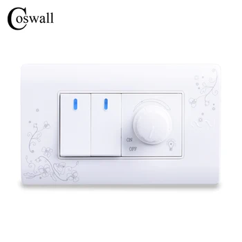 

COSWALL Luxury Wall Dimmer Regulator 300W Maximum With 2 Gang 2 Way Light Switch Ivory White Brief Art Pattern 118*72mm