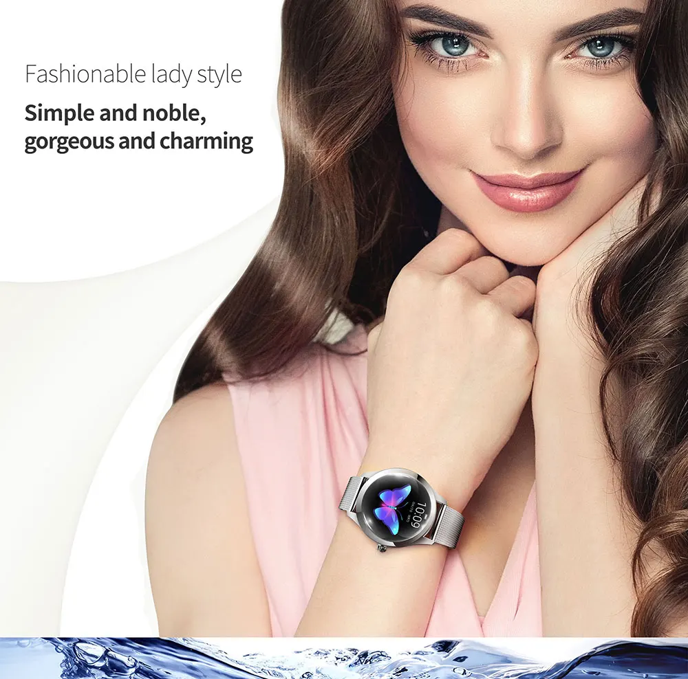 KW10 Модные Смарт-часы для женщин IP68 Водонепроницаемый мониторинг сердечного ритма Bluetooth smartwatch для Android IOS фитнес-браслет для девочек