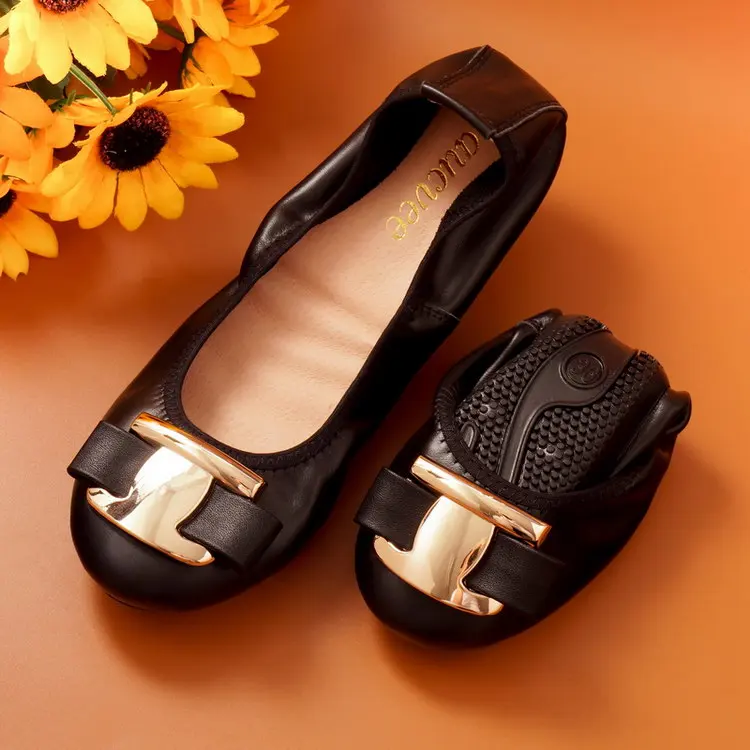 New Korean Slip On Balerinas Shoes For Womans Sweet Bow Metal Ladies Flat Genuine Leather Shoes Loafers Footwear Women Ballerina (25)