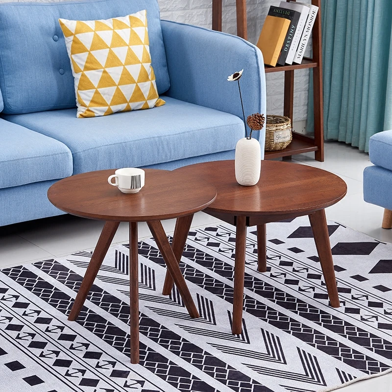 Oak solid wood round coffee table Japanese style living room round log Nordic small apartment combination round table