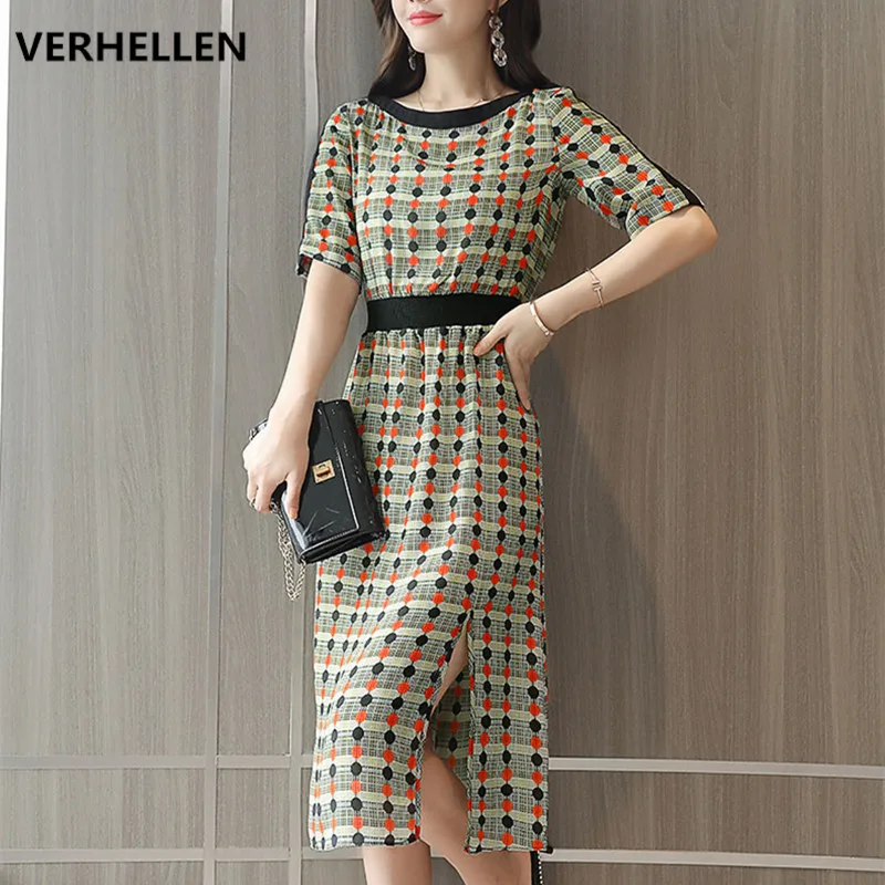 

VERHELLEN High Quality Fashion Designer Runway 2019 Summer Women's Short Sleeve Elastic Waist Casual Polka Dot Vintage Dress