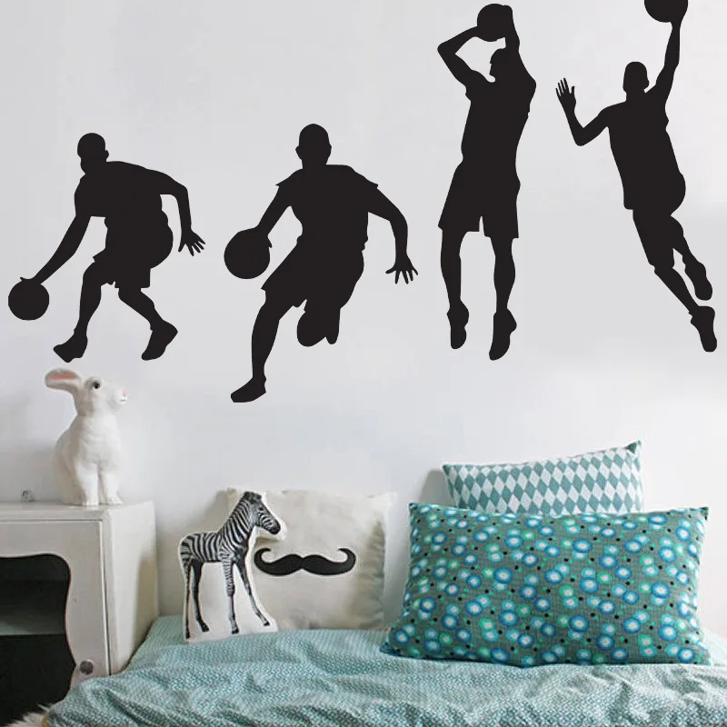 Pegatinas de pared de cuatro jugadores de baloncesto para sala de estar, calcomanías de vinilo del hogar, diferentes movimientos, murales deportivos, K466|Adhesivos para - AliExpress