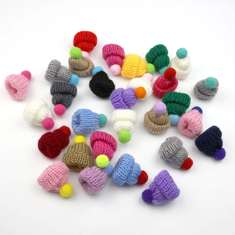 

40Pcs Woolen Yarn Knitting Mini Hats DIY Craft Supplie Headwear Garment Doll Toys Decor Kids Scrapbooking Arts Cute Small Caps