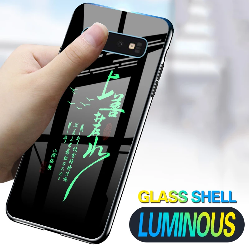 

Chinese Style Luminous Glass Case For Samsung Galaxy S8 S9 S10 A7 A8 Plus 2018 Coque Christmas Case For Samsung Note 8 9
