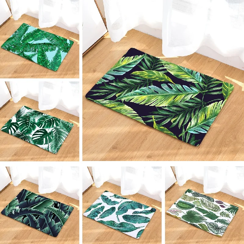 

Bath Mat Tropical Monstera Leaves Printed Suede Absorbent Shower Bathroom Mat Toilet Carpet Kitchen Rugs Living Room Floor Mat