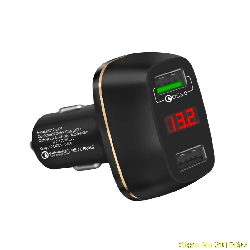 

Dual USB Mobile Phone And Tablets Quick Charge 3.0 LED Voltage Current Display Fast Charging Car Charger Drop Shipping Support