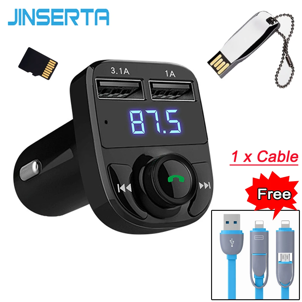 Автомобильный fm передатчик JINSERTA Bluetooth MP3 плеер LED двойной USB 3 1 А быстрое зарядное
