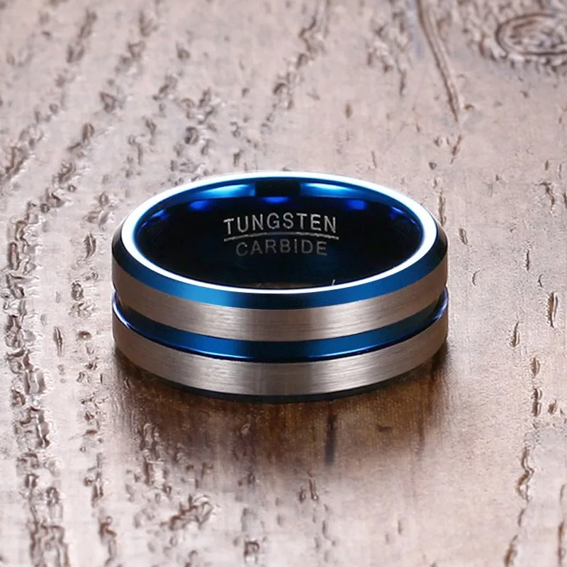 Vnox тонкая Голубая линия Вольфрам кольцо обручальное брендов 8 мм Вольфрам карбида Кольца для Для мужчин ювелирные изделия