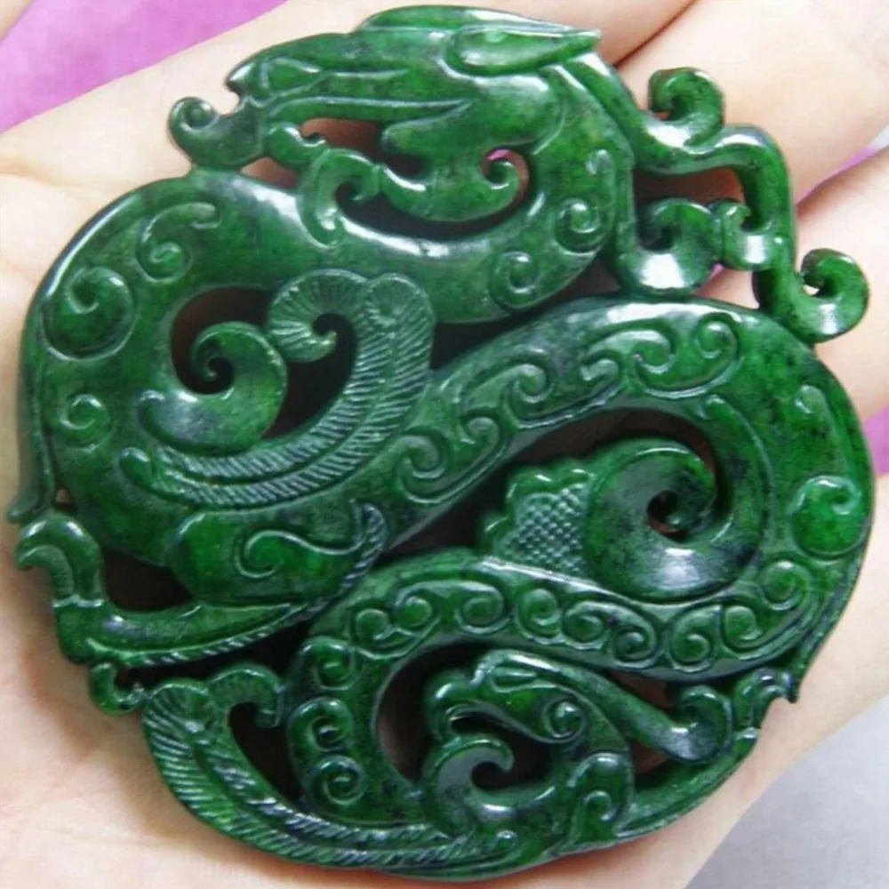 CHINA HANDWORK CARVE OLD GREEN JADE DRAGON STATUE PENDANT A11in