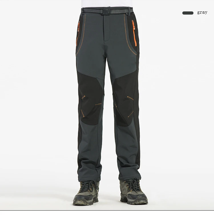 Флисовые брюки, новинка, зимние штаны для мужчин и женщин, походные брюки, для улицы, водонепроницаемые, ветрозащитные, термо для кемпинга, лыжного альпинизма 003 - Цвет: Men Gray