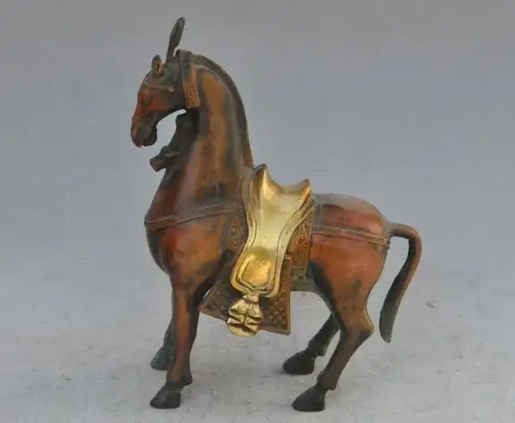 

Free Shipping S02611 9"old Chinese Fengshui Bronze gilt Zodiac Year run Horses Animal success Statue