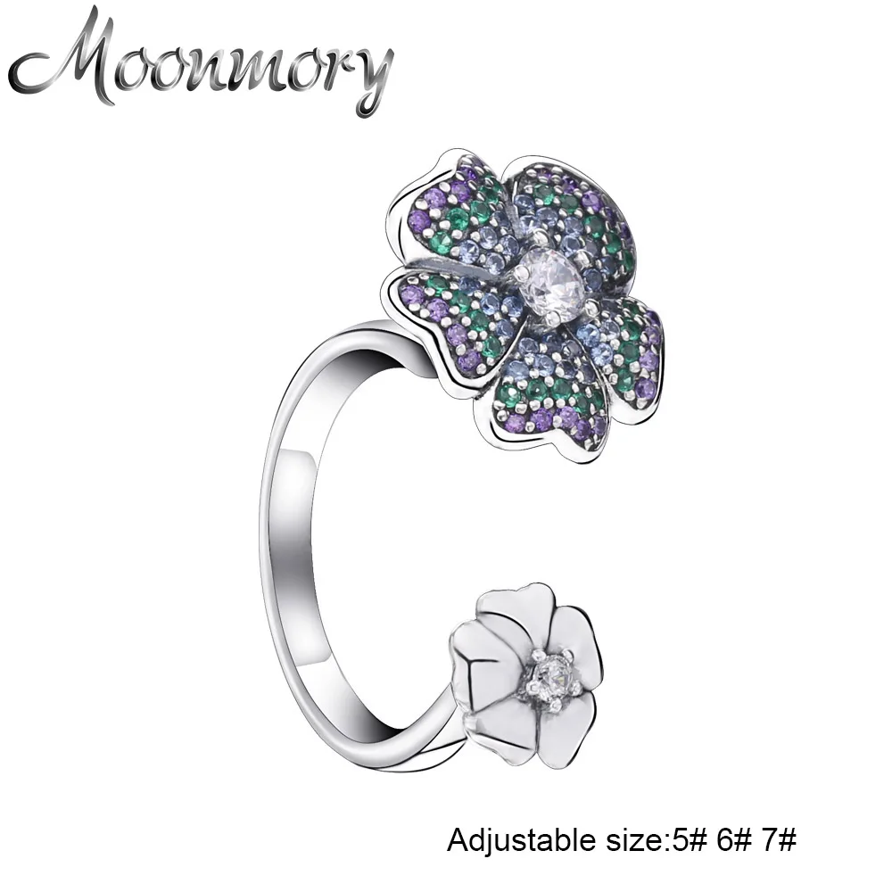 

Moonmory Authentic 925 Sterling Silver Glorious Blooms Ring Multi-Colour Cubic Zircon Flower Available Size Adjutable Ring