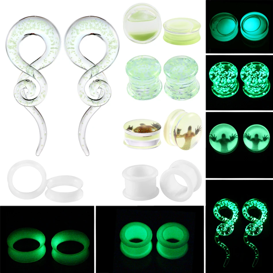 

2pcs Multiple Styles Glow in the Dark Ear Tunnel Plugs Piercing Ear Taper Stretcher Kit Earring Gagues Expander Piercing Jewelry