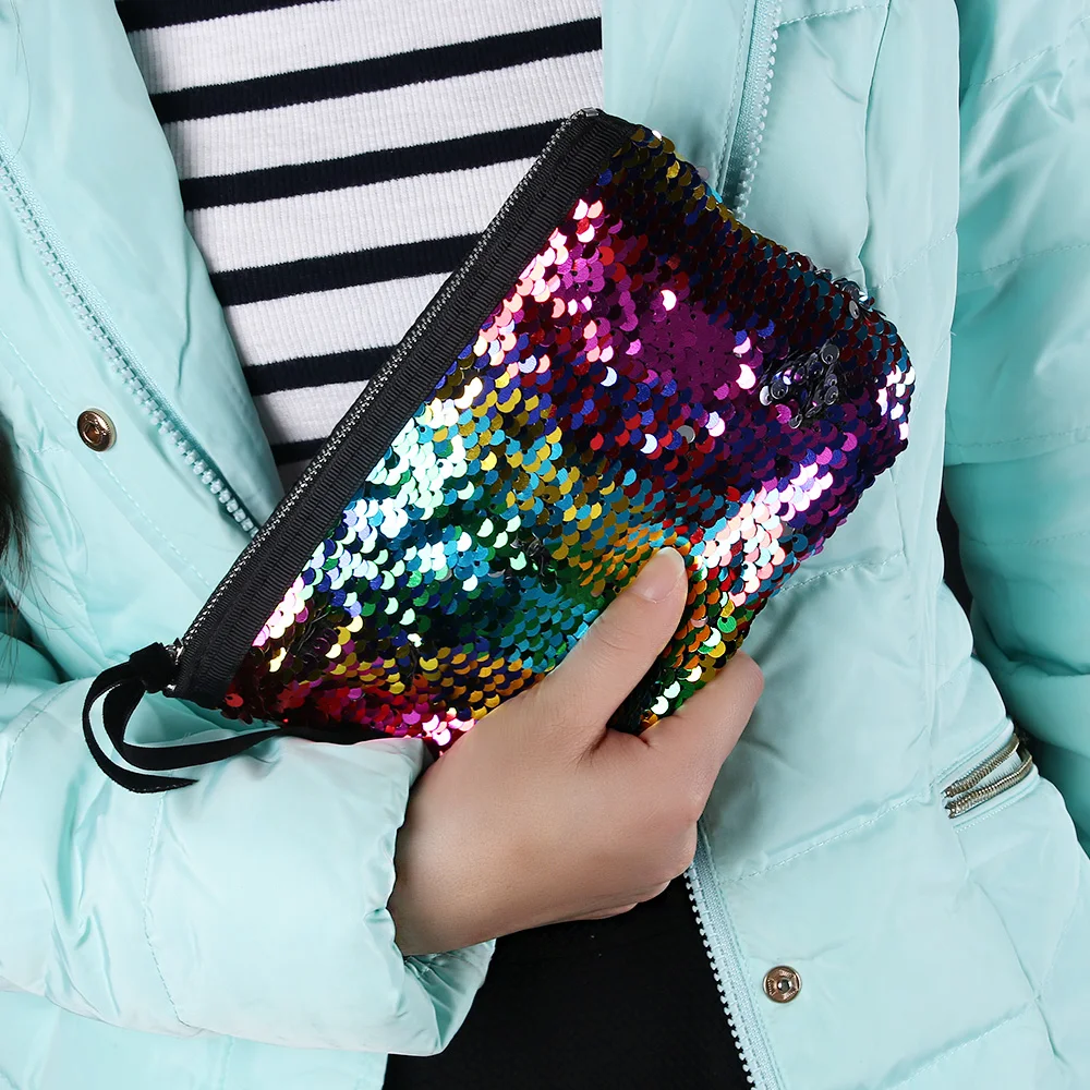 

Women Reversible Sequins Mermaid Glitter Make Up Pouch Fashion Handbag Popular Lady Cosmetic Bag Evening Clutch Bag