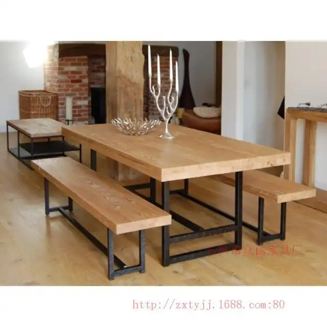 Loft American Country Style Wrought Iron Wood Bench Big Long