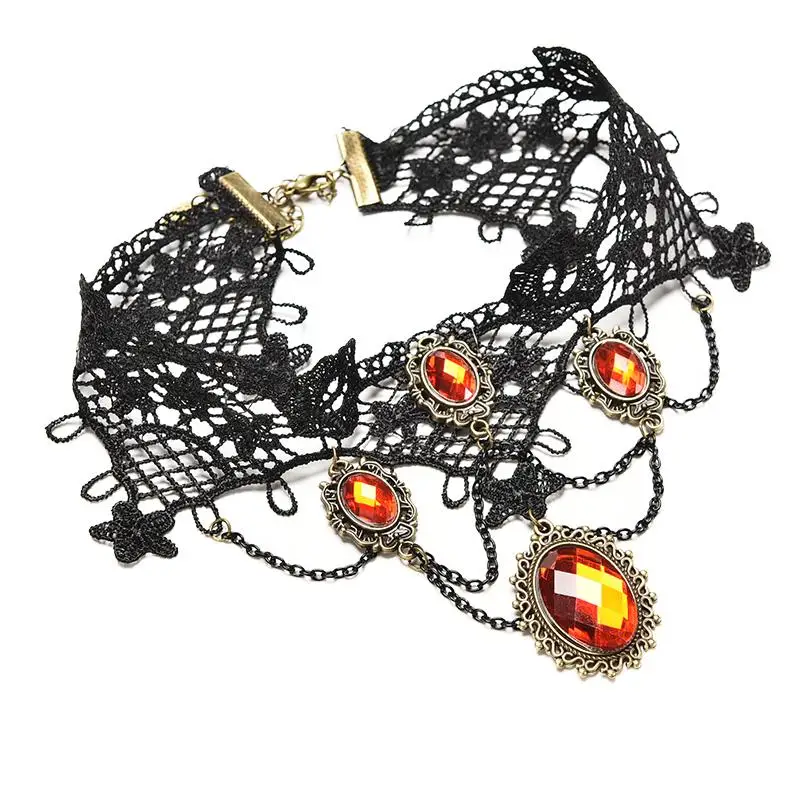 Victorian Gothic Halloween Red Rhinestone Charms Vampire Maxi Necklace Choker Fashion 2017 Cocktail Evening Party Dress Jewelry - Image 5