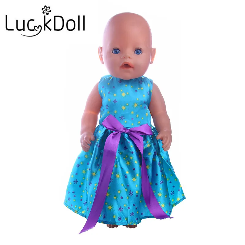 LUCKDOLL синее фиолетовое платье с бантом размер 18 дюймов американский 43 см Детская