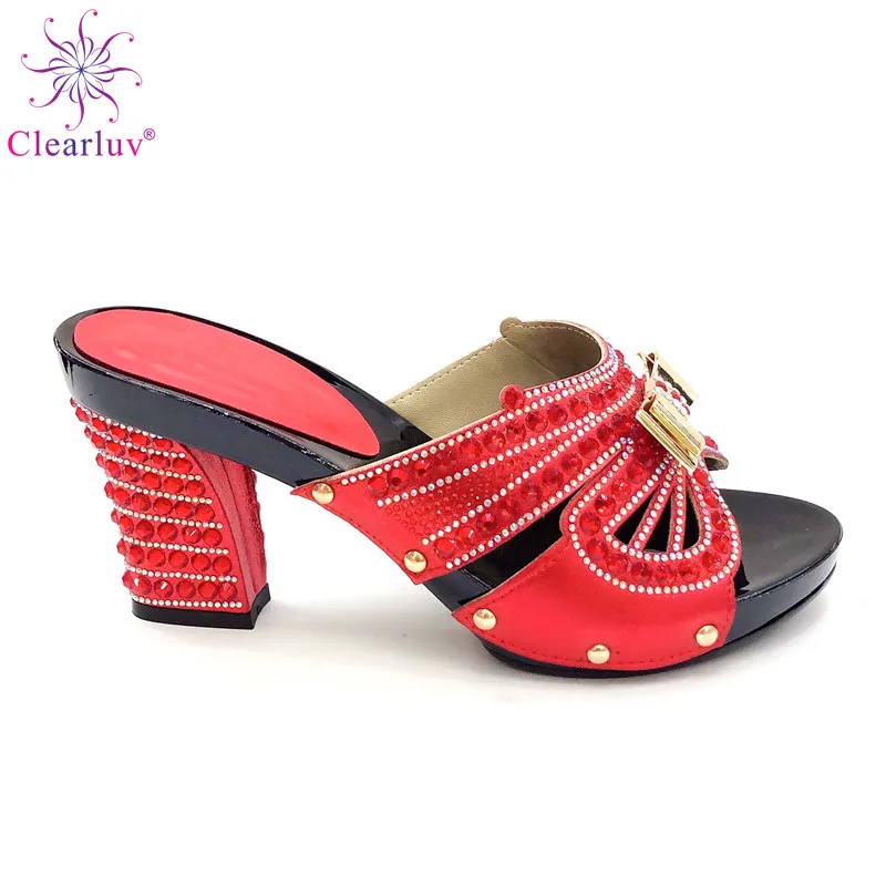 

Wedding Red Color Bridal Pure Color Peep Toe Italian shoes African shoes without bag set Comfortable Women Shoes For Parties