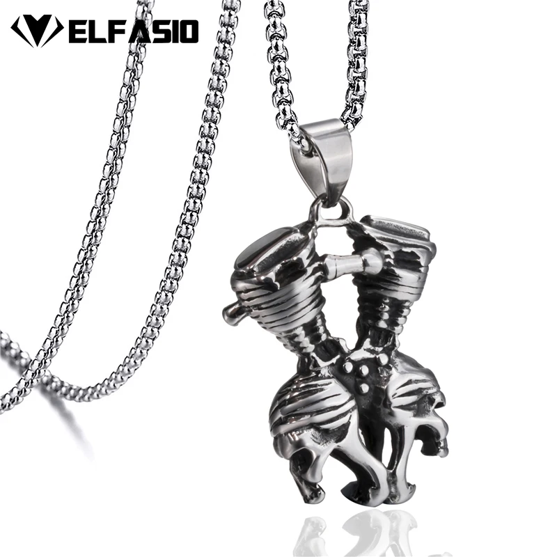 

Men's Heavy Rumble Motorcycle Engine Skull Solid 316L Stainless Steel Pendant Necklace Chain Jewelry