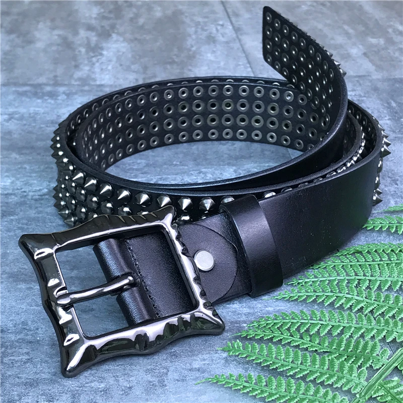 Пояса из натуральной кожи с тяжелыми металлическими заклепками в стиле панк для мужчин, ковбойский ремень в стиле рок-жеребец, мужской поясной ремень, Cinturon Mujer TBT0088