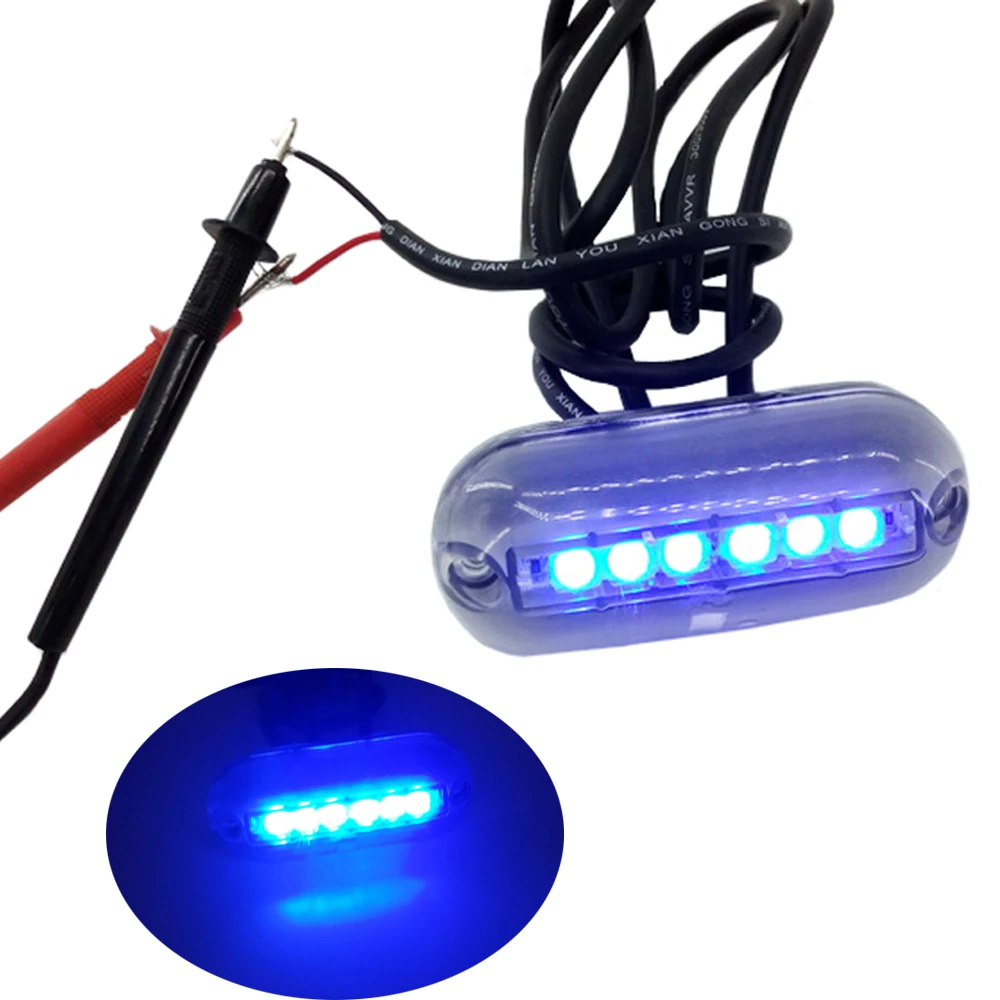 JEAZEA 1PCS Blue 12V 6 LED Underwater Fishing Light Lamp Boat Light