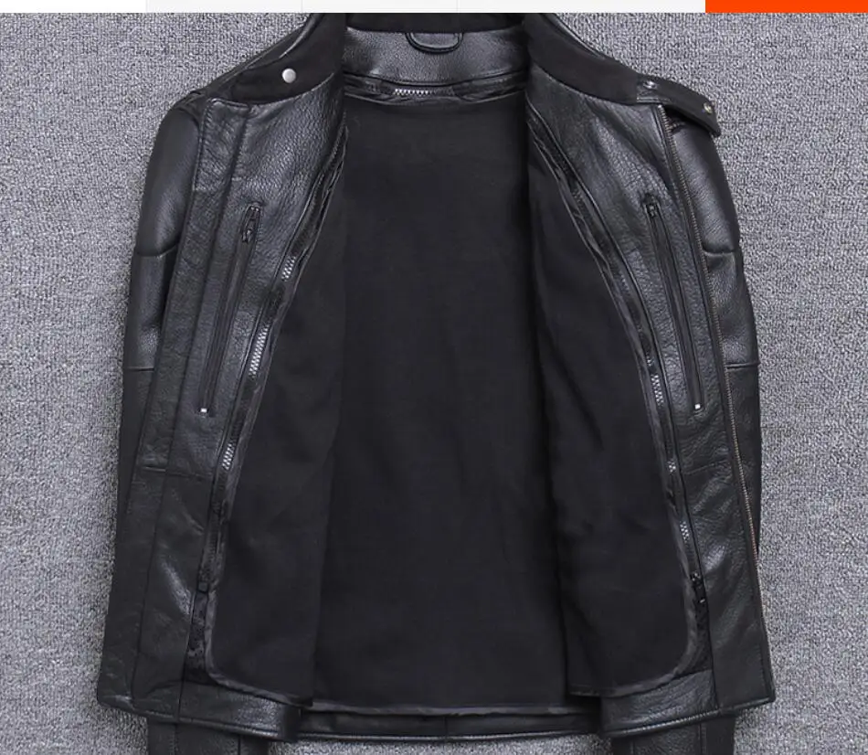 Brand Leather Jacket Men Fashion Mens Slim Fit Profession Motorcycle Biker Jacket Genuine Leather Coat