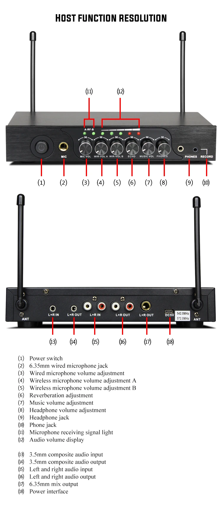 Портативный UHF Bluetooth беспроводной микрофон M6 с регулируемым басом реверберации