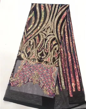

Hot selling party African net mesh cloth French net lace fabric with shinning sequins for making dress PDN364(5yards/lot)