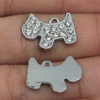 

4pcs Charms Jewelry Findings DIY Accessories Dog With Crystal Pendant Chrome Plated 19x14mm