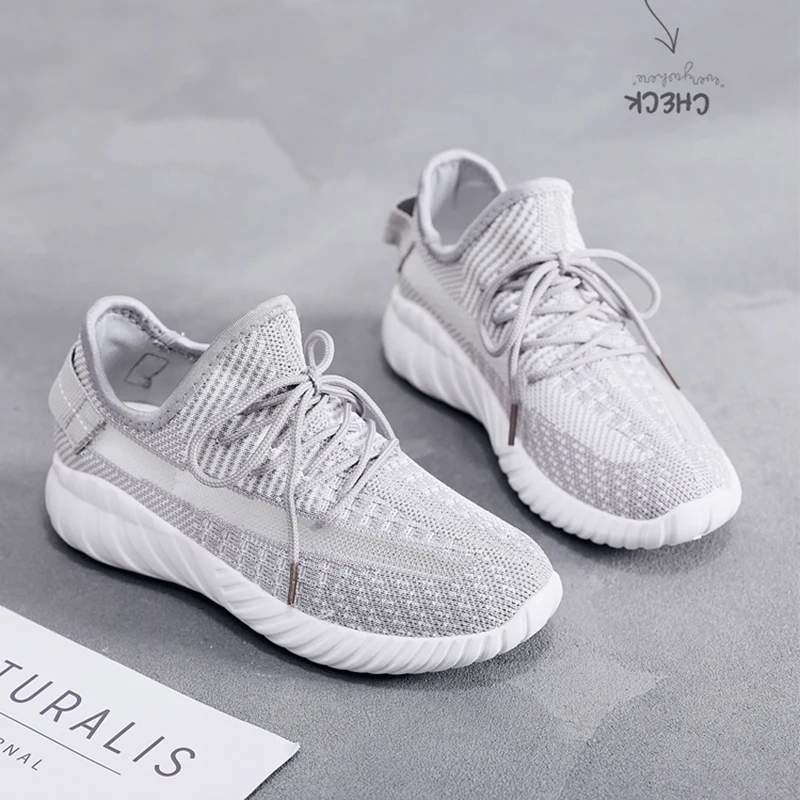 

2019 Fashion yeezys Casual Sport Shoes Women Running Sneakers Increase 4.5 cm Flywire Athletic Trainer Jogging zapatillas mujer