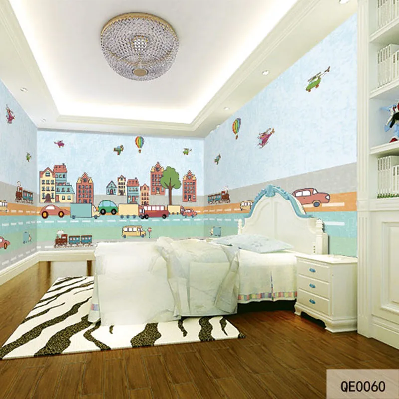 

Custom DIY Fabric & Textile Wallcoverings For Walls Washable Wallpaper Velvet cotton and linen For Kids' Room Cartoon Cityscape