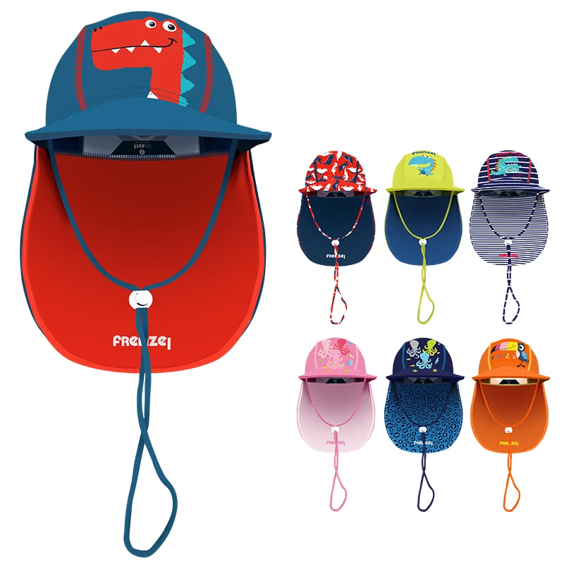 

2-12 Years Children's Summer Beach UV Cut Cap Baby Hat Boys Girls Kids Sun Hats Swimming Cap Breathable Neck Protection Outdoor