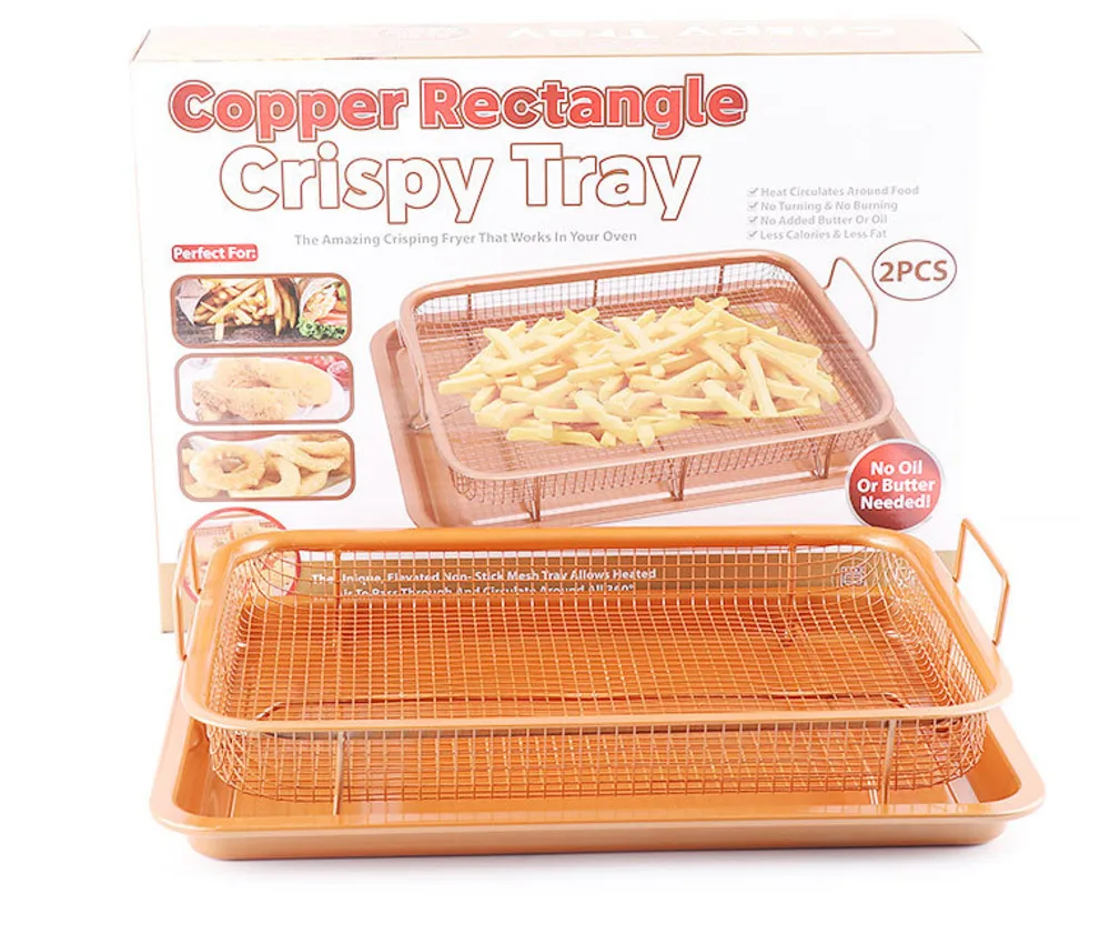 

As Seen On Tv 2018 Copper Air Fryer Crisper Tray Oil Frying Basket Non Stick Mesh Grill Aluminum Crisper With Easy Grip Handles
