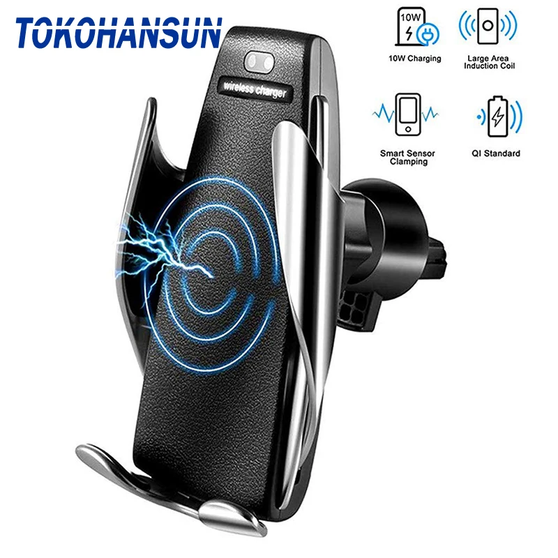 TOKOHANSUN Automatic Qi Wireless Car Charger Mount Air Vent Phone Holder For iPhone XS Max X 8 Samsung S10 S9 10W Fast Charging