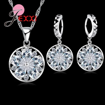 

Elegant Luxury Wedding Jewelry Sets Women Bride Accessories Crystal Snowflake Necklace Flower Earring Set Free Shipping