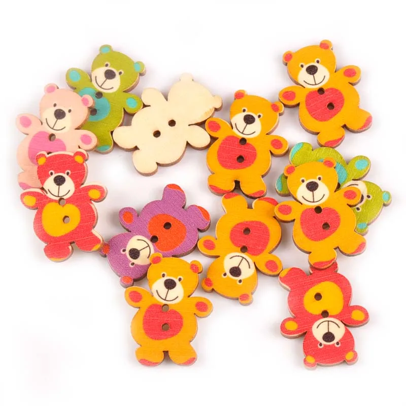 

50pcs Mixed Bear Pattern Painted Buttons Decorative For Crafts Scrapbooking Sewing Clothing DIY Home Accessories 29x30mm M0786x