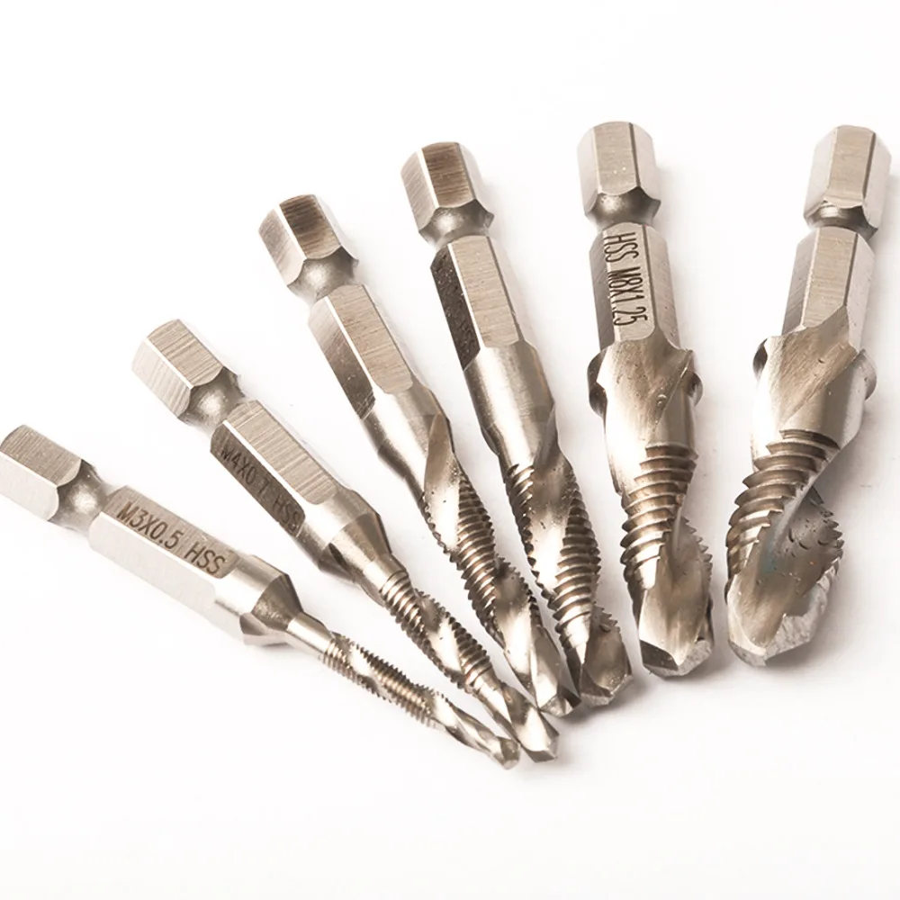 

6pcs/set M3-M10 High-speed Steel Combination Drill Tap Bit Countersink Hex Shank Power Tool Accessories
