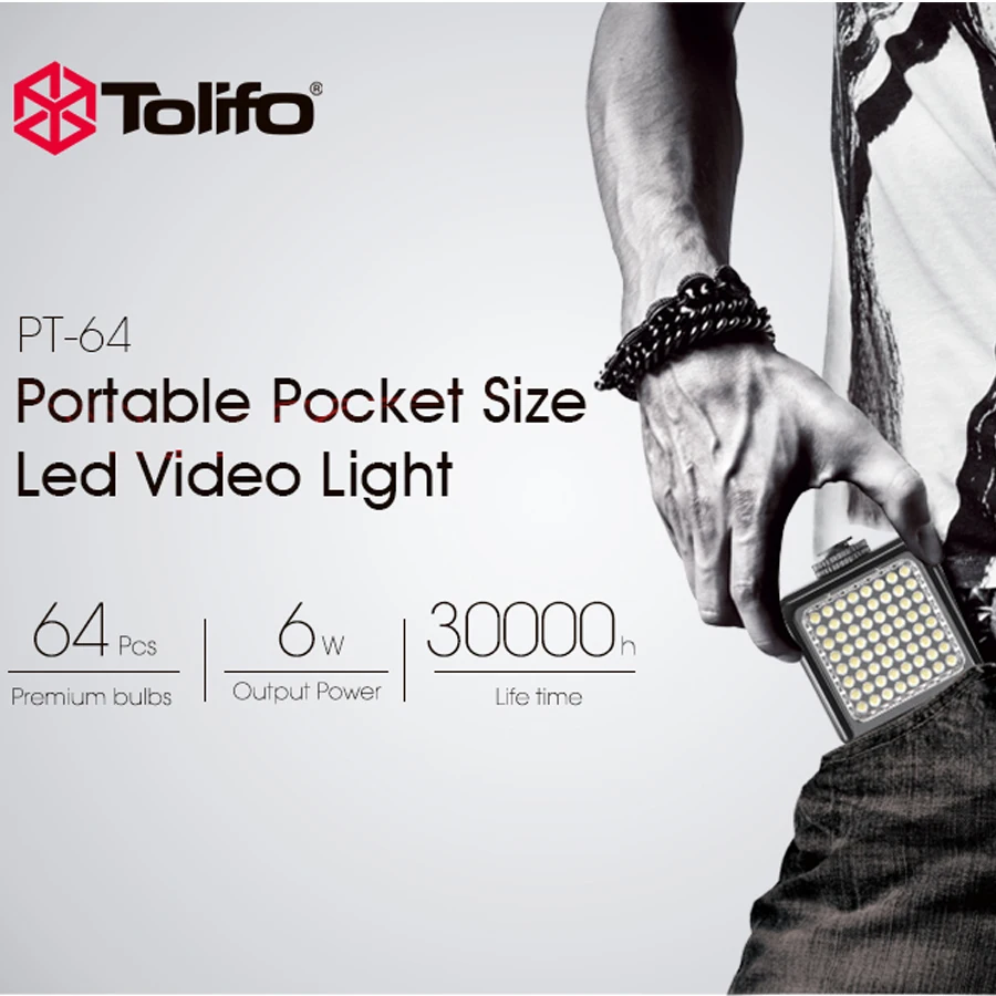 Tolifo PT-64 Портативный карманный мини светодиодный видео Студийный свет лампы затемнения 5600 К для Canon Nikon sony DSLR Камера DV видеокамера