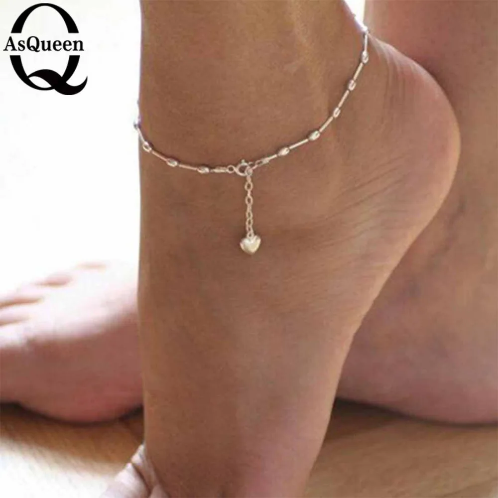 Minimalist Heart Pendant Anklets For Women Elegant Gold Silver Color Barefoot Sandals Chain Ankle Bracelet Foot Jewelry