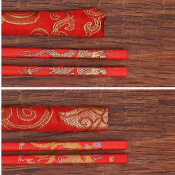 

10pcs Wood Chinese Chopsticks Printing Both the Double Happiness and Dragon,Red Wooden Chopstic Wedding Favor