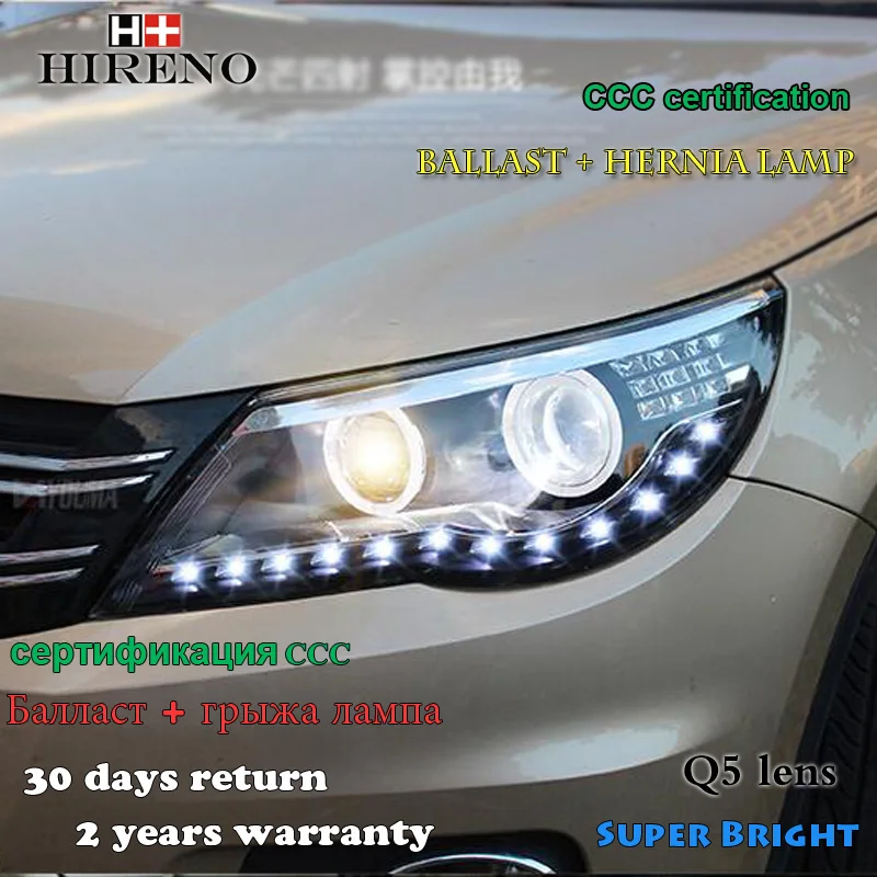 Hireno Headlamp for 2009-2012 Volkswagen Tiguan Headlight Assembly LED DRL Angel Lens Double Beam HID Xenon 2pcs | Автомобили и