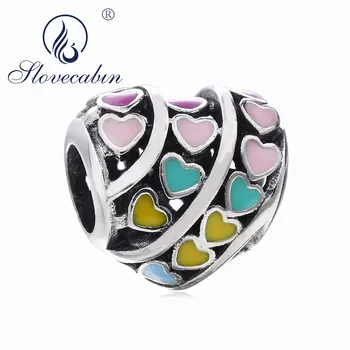 

Slovecabin 925 Sterling Silver Valentine 2018 Best Love Colorful Pave Love Heart Enamel Pink Openwork Heart Shape Beads Charms