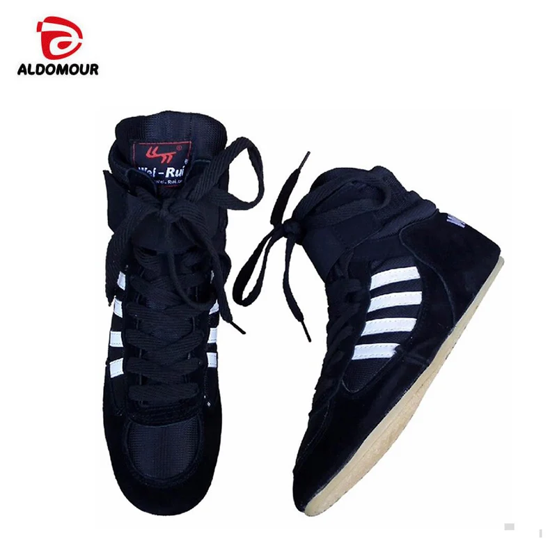 

ALDOMOUR Bull leather men Wrestling Shoes high boxing shoes Rubber outsole breathable pro wrestling gear for men and women