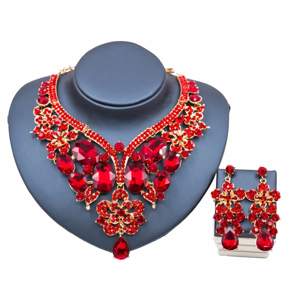 

Vintage 9 colors Crystal African Jewelry Sets Necklace Earrings for Women Wedding Bridal Jewelry Wedding Party Dress Accessories