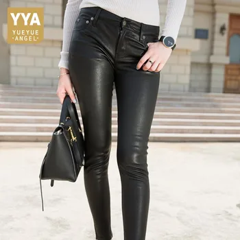 

Spring Top Quality Women Skinny Pencil Pants Office Ladies Sexy Slim Fit 100% Sheepskin Real Leather Pants Streetwear Trousers