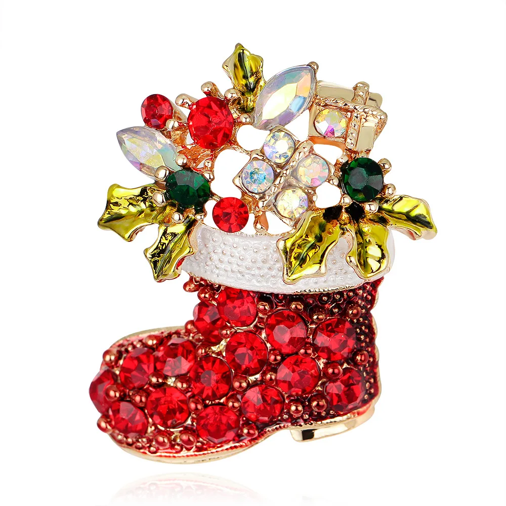 

2018 New Fashion Christmas Color Stone Brooch Santa Claus Boots With Rhinestone For Women Jewelry Pins AL050-A