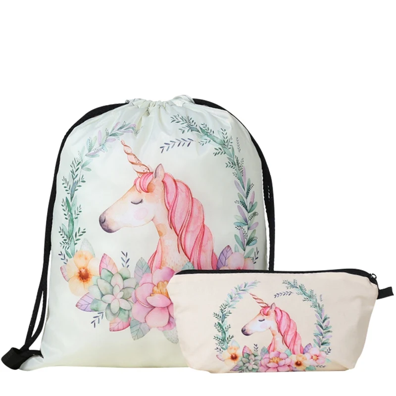 

Unicorn Drawstring Bag For Travel Storage Package Cartoon School Backpacks Children Birthday Party Favors 1pc